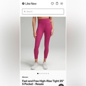 EUC Lululemon Athletica Fast and Free Pink Leggings with Pockets